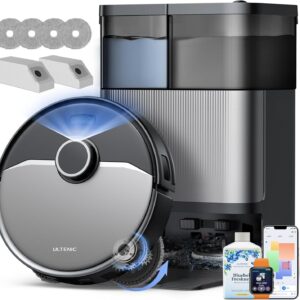 Ultenic Robot Aspirateur Laveur MX-50, 20 000PA, Robot Aspirateur 2 en 1, Station de Nettoyage Automatique Tout-en-Un, 180min Autonomie, Silencieux, Connecté WiFi/iWatch/Alexa, pour Sols Durs & Tapis