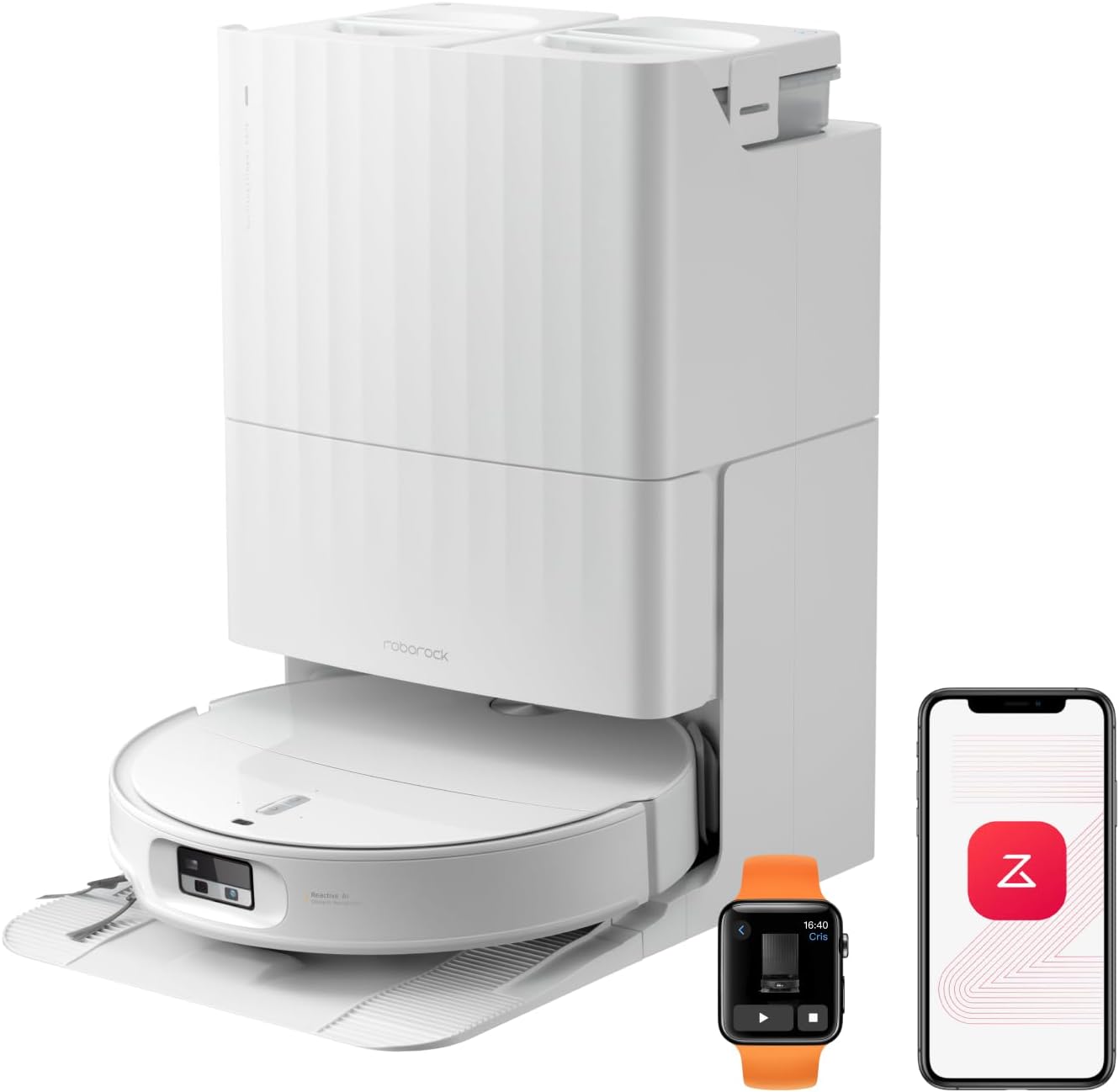 roborock Qrevo Edge 2 Aspirateur Robot Laveur, 25 000 Pa, Lavage des Serpillières à l'eau Chaude à 80°C, Évite 280+ Obstacles, Système Anti-enchevêtrement, 7,98cm Mince,Technologie FlexiArm, Blanc