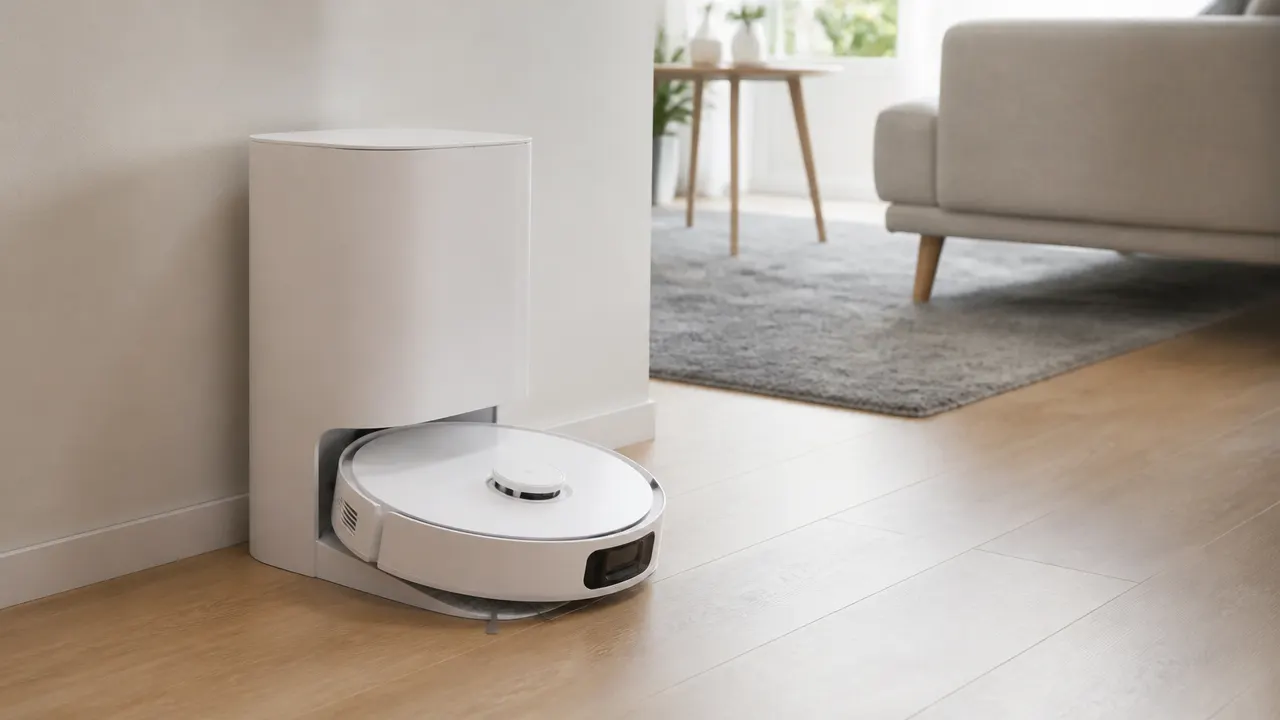 Comparatif Dreame L10s Ultra Gen 2 et L40s Pro Ultra Robot aspirateur laveur posé sur sa station dans un salon avec parquet et tapis