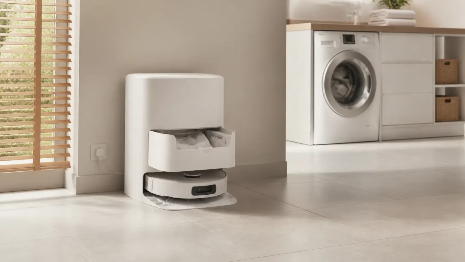 Station de lavage à eau chaude d'un robot aspirateur laveur