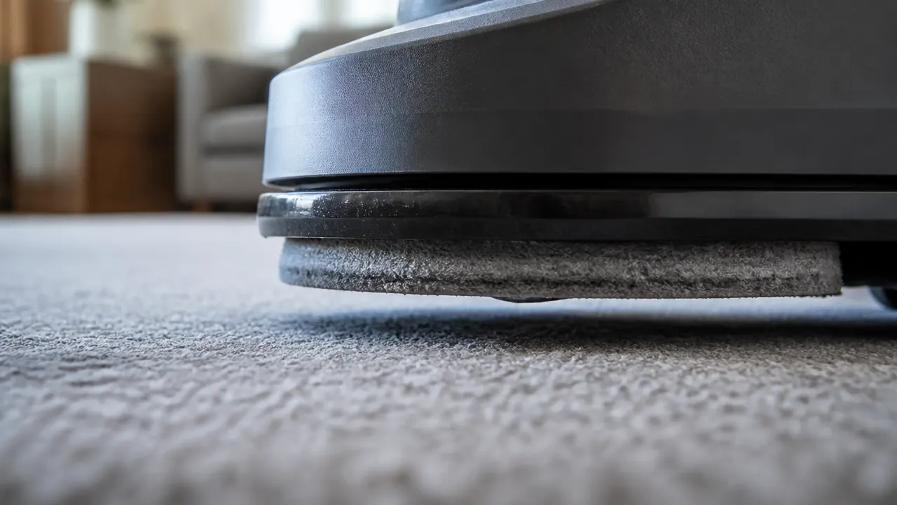 Patin de lavage relevé au-dessus d'un tapis