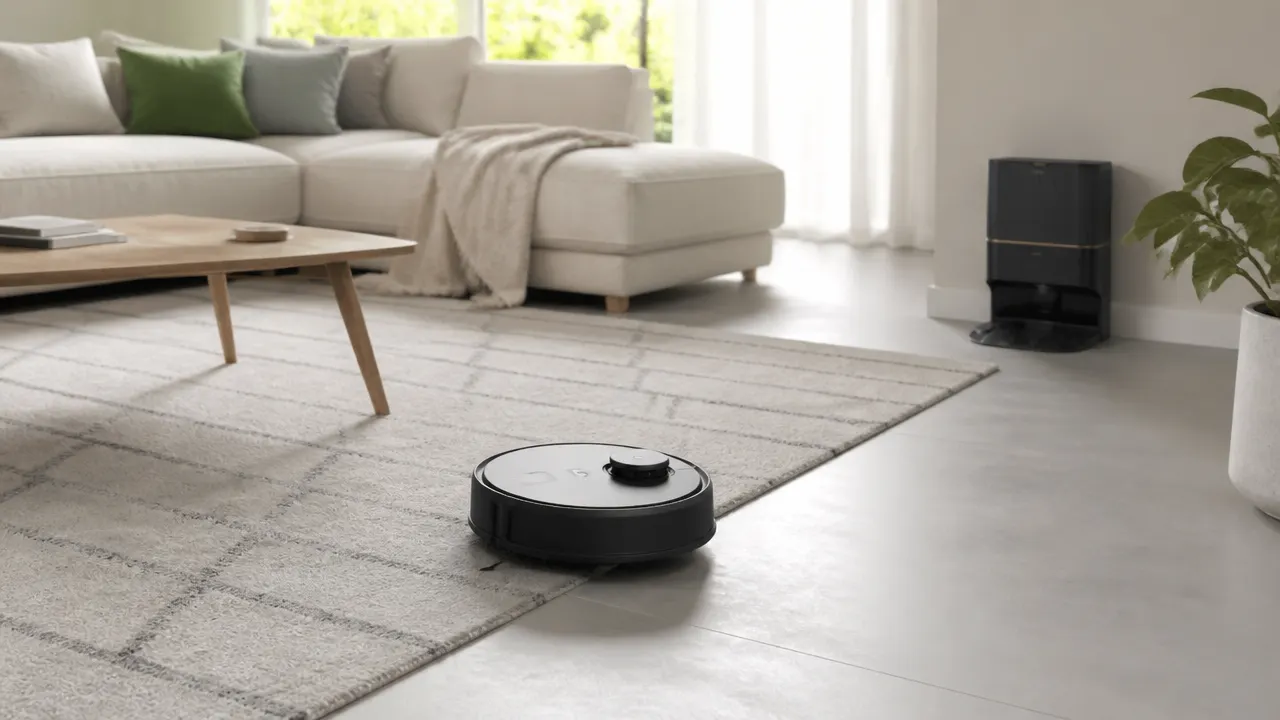 Robot laveur et gestion des tapis Robot aspirateur laveur près d’un tapis et d’un sol dur